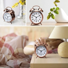 Vintage Twin Bell Table Alarm Clock with Night LED Light Heavy Slippers Extra Loud Alarm Clock Ideal for Student and Kids Bedroom (Silver)