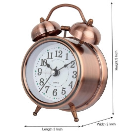 Vintage Twin Bell Table Alarm Clock with Night LED Light Heavy Slippers Extra Loud Alarm Clock Ideal for Student and Kids Bedroom (Silver)