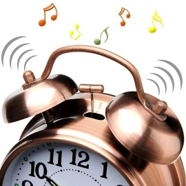 Vintage Twin Bell Table Alarm Clock with Night LED Light Heavy Slippers Extra Loud Alarm Clock Ideal for Student and Kids Bedroom (Silver)