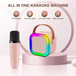 K12 Mini Karaoke Toy Speaker with Wireless Microphone for Kids Girls and Boys 5 W Bluetooth Speaker Rechargeable, BT,TFT,AUX,USB (Pink)