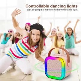 K12 Mini Karaoke Toy Speaker with Wireless Microphone for Kids Girls and Boys 5 W Bluetooth Speaker Rechargeable, BT,TFT,AUX,USB (Pink)