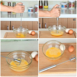Kitchen Manual Hand Blender Semi-Automatic Egg Beater & Stirring Stainless Steel Rotating Rotary Push Whisks Mixer For Kitchen Baking/Lassi/Butter Milk Frother/Cream/Madhani/Coffee/Cake Mixing/Restaurant/ 1 Pack (9 inch)