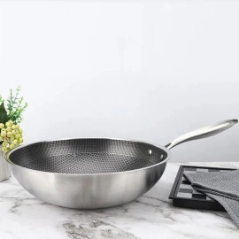 30CM Non-Stick Stainless Steel Pan Honeycomb Design PFOA Free Dishwasher Cooking Pan Omelet Egg Pan (Silver, 1-Pcs)