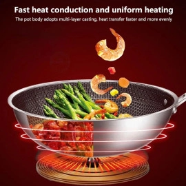 30CM Non-Stick Stainless Steel Pan Honeycomb Design PFOA Free Dishwasher Cooking Pan Omelet Egg Pan (Silver, 1-Pcs)