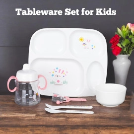 Baby Feeding Tableware Series BPA Free Baby Food 6in1 Lunch Serving Plates Set with Milk Water Bottle Feeding Kit Food Grade, Reusable, Full Meals Dish (Multi, 1-Pcs)