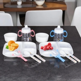 Baby Feeding Tableware Series BPA Free Baby Food 6in1 Lunch Serving Plates Set with Milk Water Bottle Feeding Kit Food Grade, Reusable, Full Meals Dish (Multi, 1-Pcs)