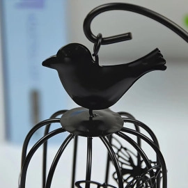 Bird Cage Metal Lanterns Black Hanging Hollow Candle Stick Collection Retro Butterfly Candle Holder Antique Moroccan Black Ornate Lanterns for Decorative Living Room, Home Bedroom (Black, 1pcs)
