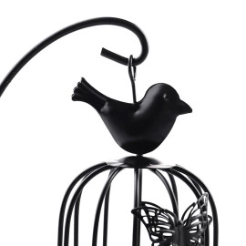 Bird Cage Metal Lanterns Black Hanging Hollow Candle Stick Collection Retro Butterfly Candle Holder Antique Moroccan Black Ornate Lanterns for Decorative Living Room, Home Bedroom (Black, 1pcs)