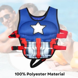 Captain America 3D Kids Swimming AID Vest Floater Sun Protection Rescue Water Jacket Avenger Swimming Polyester Back Floating Buckle Belt for Pool Swim for Kids 3-5 Years (Size-S, 1-Pcs)