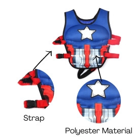 Captain America 3D Kids Swimming AID Vest Floater Sun Protection Rescue Water Jacket Avenger Swimming Polyester Back Floating Buckle Belt for Pool Swim for Kids 3-5 Years (Size-S, 1-Pcs)