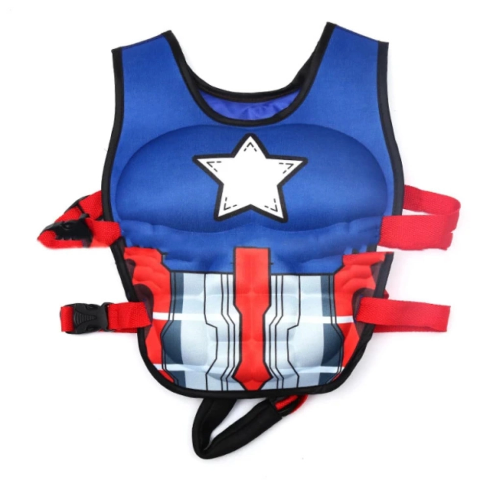 Captain America 3D Kids Swimming AID Vest Floater Sun Protection Rescue Water Jacket Avenger Swimming Polyester Back Floating Buckle Belt for Pool Swim for Kids 3-5 Years (Size-S, 1-Pcs)