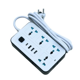 Electrical Power Supply Strip with 2500W Rated Power| Type-C, 10A Extension Cord| 3 USB Charging 4 AC Socket Port Fast PD Protection for Home/Office/Hotels/PC (White, Pack of 1)