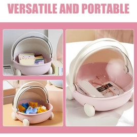 Portable Storage Box Sewing Supplies Organizers Multifunctional Art Craft Wheel Box Design Container for Makeup Cosmetic Vanity Case Countertop Wheel Stroller Basket (Light Pink, 1Pcs)
