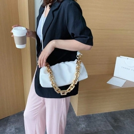 Stylish & Premium PU-Leather Woman?s Sling Bags with Golden chain strap and with a very soft fabric trendy design Crossbody Handbag for Woman?s Girl?s (Multicolour)