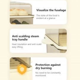 KRESHU 24L Electric Multifunctional Steamer Three Layer High Capcity with Appointment & Timer, Digital Steamer for Fast Simultaneous Cooking, 800W Heating, Auto Shutoff & Boil Dry Protection (1-Pcs)