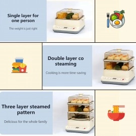 KRESHU 24L Electric Multifunctional Steamer Three Layer High Capcity with Appointment & Timer, Digital Steamer for Fast Simultaneous Cooking, 800W Heating, Auto Shutoff & Boil Dry Protection (1-Pcs)