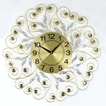 3D Metal Crystal Diamond Small Leaf Wall Hanging Clocks Retro Design Non Ticking Silent Quartz Decoration Clocks for Living Room, Hall, Hotel, Office, Home Analog Display (Round, 1-Pcs)