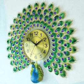 3D Metal Peacock Wall Hanging Clock Home Bedroom Decoration Silent Quartz Creative Elegant Luxurious Non Ticking Wall Clock Analog Dial Pad for Living Room, Office, Home (1-Pcs)