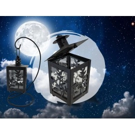 Antique Small Square Candle Gorgeous Lanterns for Decorative Wall Hanging Hollow Candle Stick Transference Heavy Glass Black Ornate for Indoor-Outdoor, Events, Parties, Weddings (Black, 1pcs)