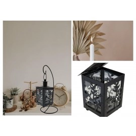 Antique Small Square Candle Gorgeous Lanterns for Decorative Wall Hanging Hollow Candle Stick Transference Heavy Glass Black Ornate for Indoor-Outdoor, Events, Parties, Weddings (Black, 1pcs)