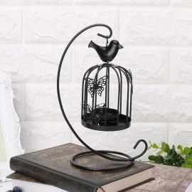 KRESHU Bird Cage Metal Lanterns Black Hanging Hollow Candle Stick Collection Retro Butterfly Candle Holder Antique Moroccan Black Ornate Lanterns for Decorative Living Room, Home Bedroom (Black, 1pcs)
