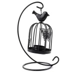 KRESHU Bird Cage Metal Lanterns Black Hanging Hollow Candle Stick Collection Retro Butterfly Candle Holder Antique Moroccan Black Ornate Lanterns for Decorative Living Room, Home Bedroom (Black, 1pcs)