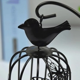 KRESHU Bird Cage Metal Lanterns Black Hanging Hollow Candle Stick Collection Retro Butterfly Candle Holder Antique Moroccan Black Ornate Lanterns for Decorative Living Room, Home Bedroom (Black, 1pcs)