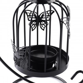 KRESHU Bird Cage Metal Lanterns Black Hanging Hollow Candle Stick Collection Retro Butterfly Candle Holder Antique Moroccan Black Ornate Lanterns for Decorative Living Room, Home Bedroom (Black, 1pcs)
