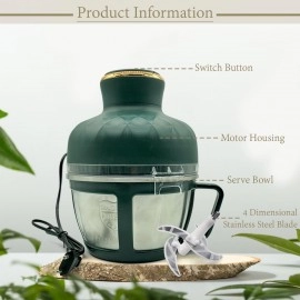 Electric 250W Meat Grinder with Stainless Steel Bowl | Multifunctional Cooking Machine for Chop, Mince, Puree, Peel Fruit, Beating Eggs and Nuts | 5 Speed Mode (Green, 2-Liter)