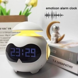 Emoticon Alarm Clock Digital Expression LCD Display Clock Bluetooth Speaker Children Desk Time Display USB Cable Clock Night Light Lamp for Desktop, Home, Office (Multi, 1-Pcs)