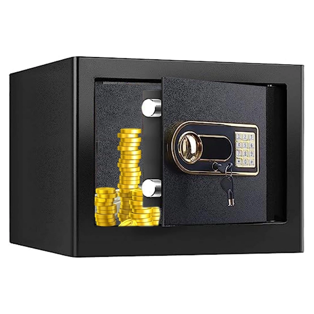 Fireproof Heavy Duty Money Safe Box with Digital Numeric Keypad and 2 Emergency Keys Security Digitalism Safe Locker for Money Jewellery Documents Office, Hotel, Store, Shelf Board (Black)
