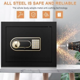 Fireproof Heavy Duty Money Safe Box with Digital Numeric Keypad and 2 Emergency Keys Security Digitalism Safe Locker for Money Jewellery Documents Office, Hotel, Store, Shelf Board (Black)