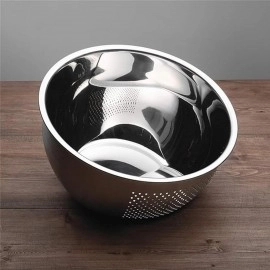 KRESHU Heavy Quality Stainless Steel 304 Food Grade 3-in-1 Bowls Vegetables Rice Washer with Side Drain Bowls Colander Strainer Basket Ideal for Kitchen Tools Vegetables, Rice, Fruits (23cm, Silver)