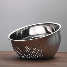 KRESHU Heavy Quality Stainless Steel 304 Food Grade 3-in-1 Bowls Vegetables Rice Washer with Side Drain Bowls Colander Strainer Basket Ideal for Kitchen Tools Vegetables, Rice, Fruits (23cm, Silver)