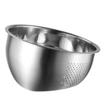 KRESHU Heavy Quality Stainless Steel 304 Food Grade 3-in-1 Bowls Vegetables Rice Washer with Side Drain Bowls Colander Strainer Basket Ideal for Kitchen Tools Vegetables, Rice, Fruits (23cm, Silver)