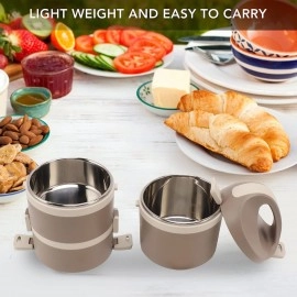 Japanese 2-Bento Lunch Box 304 Grade Stainless Steel Insulated Food Container Stackable Leak-Proof 2-Tier Portable Modern Design Tiffin Box for Students/Office/Home (1-pcs)