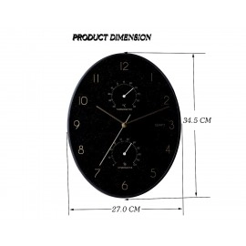 KRESHU Mica Decoration Andy Black Oval Shpae Wall Cock with Thermometer and Hygrometer Reading for Biological Room/Living Room/Hotel Room/Resturant/Office/Kitchen and Best Gift(1-Pcs)