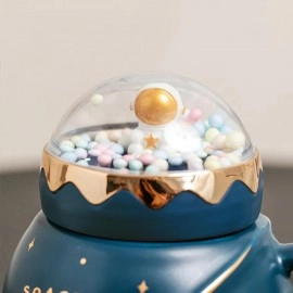 KRESHU Space Walk Cute Astronaut Ceramic Coffee Mug Galaxy Planet Theme Tea Cup with Small Bubbles Airtight Pearl Display Lid Milk Coffee Mug for Children Heavy Quality Mug (Multi, 1-pcs)