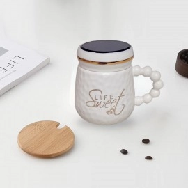 Sweet Life Printed Exclusive Ceramic Design Milk Coffee Mugs with Bubble Crafted Pattern Handle & Lid Cups Gift for Valentine, Wedding, Christmas & Office Home 500ML (White, 1-Pcs)
