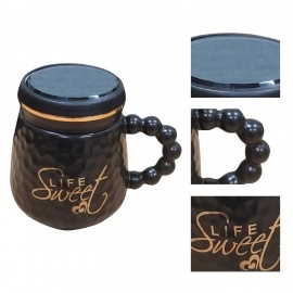 Sweet Life Printed Exclusive Ceramic Design Milk Coffee Mugs with Bubble Crafted Pattern Handle & Lid Cups Gift for Valentine, Wedding, Christmas & Office Home 500ML (White, 1-Pcs)