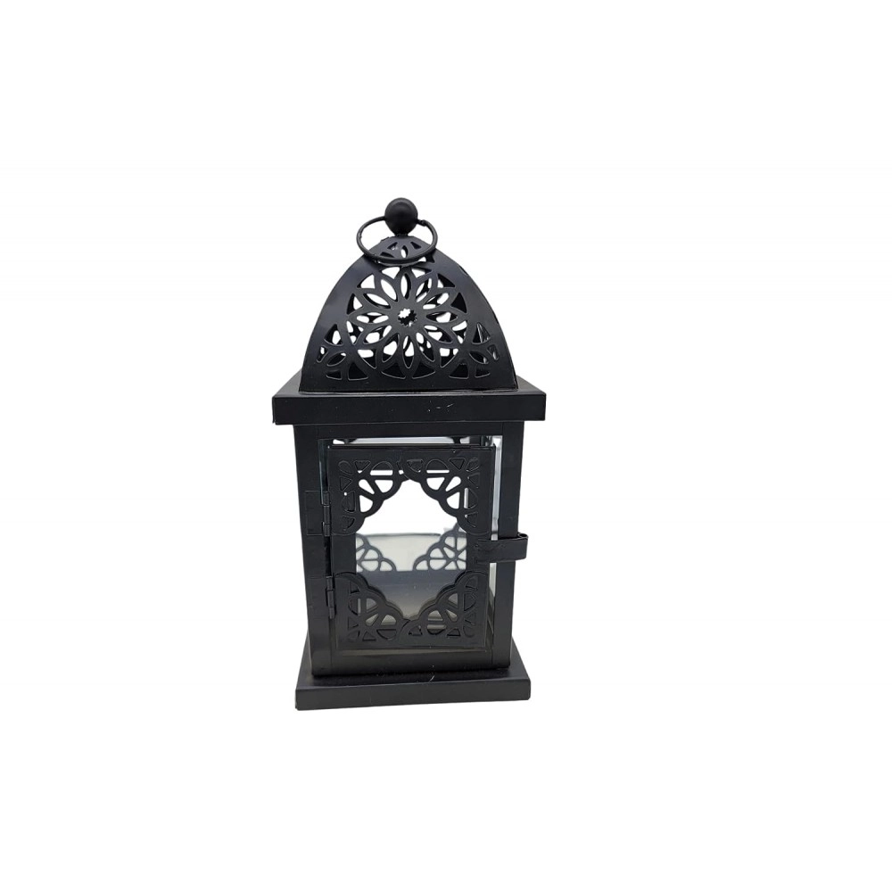 Vintage Temple Candle Metal Holder Gorgeous Lanterns Hanging Collection Decorative Candle Lanterns Table Top Lamp Antique Black Ornament Lanterns Simple Elegant (Black, 1pcs)
