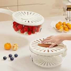 Multi-Functional Sink Draining Basket | 2 in 1 Drainer and Stainer with Foldable Handle Portable Food Storage Container Washing Bowl for Fruit Veggies and Outdoor Picnic (Pack of 1)