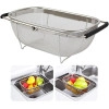 Stainless Steel Oval Fine Mesh Colander Strainer with Rubber Rubber Grip Handle| Multi-Functional Large Over The Sink Basket Expandable Drainer for Rinse Vegetables Fruits (Pack of 1)