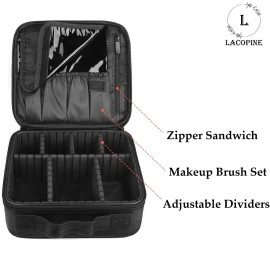 Travel Professional Makeup Cosmetic Bag For Women | Portable Artist Storage Makeup Brush Bag With Adjustable Dividers (Black, 18 Inch (2 Layer))