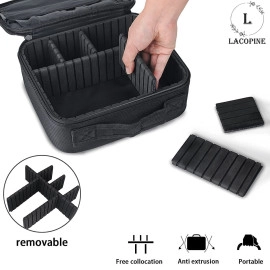 Travel Professional Makeup Cosmetic Bag For Women | Portable Artist Storage Makeup Brush Bag With Adjustable Dividers (Black, 18 Inch (2 Layer))