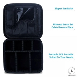 Travel Professional Makeup Cosmetic Bag For Women | Portable Artist Storage Makeup Brush Bag With Adjustable Dividers (Black, 18 Inch (2 Layer))