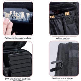 Travel Professional Makeup Cosmetic Bag For Women | Portable Artist Storage Makeup Brush Bag With Adjustable Dividers (Black, 18 Inch (2 Layer))