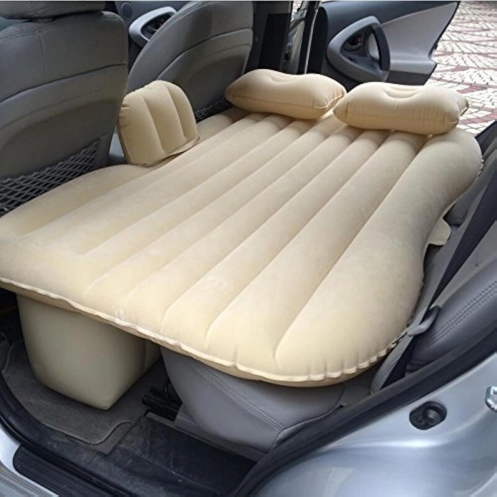 Polyvinyl Chloride(Pvc)Inflatable Travel Car Bed Air Sofa With Two Inflatable Pillow For Car Back Seat Fits Most Car Models Suv,Mpv,Truck,Minivan-Multicolor(Cream/Grey/Black),Full
