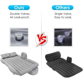 Polyvinyl Chloride(Pvc)Inflatable Travel Car Bed Air Sofa With Two Inflatable Pillow For Car Back Seat Fits Most Car Models Suv,Mpv,Truck,Minivan-Multicolor(Cream/Grey/Black),Full
