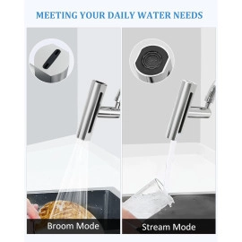 4 In 1 Waterfall Kitchen Faucet,360°Swivel Faucet Extender For Kitchen Sink,Splash-Proof Kitchen Faucet Head Replacement,High Arc Sink Faucet Suitable For Washing Fruit Vegetable - Brass, Polished